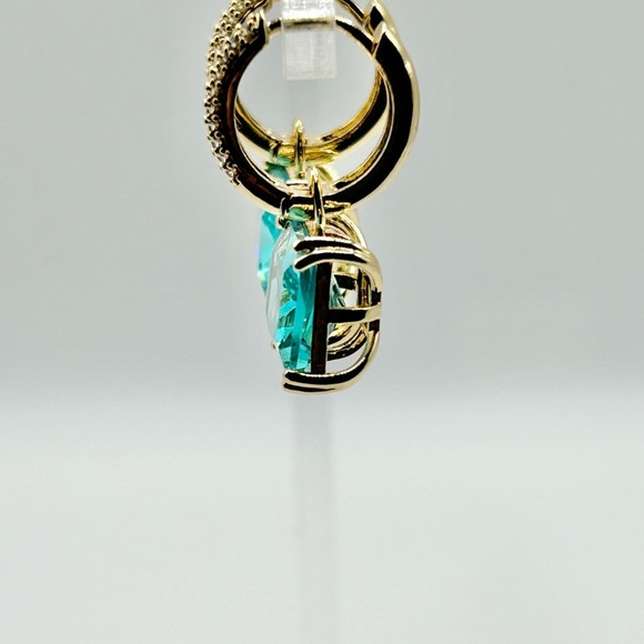 Gold and Blue Earrings Emerald-Cut Drop Zircon Gold Plated  -New! - Picture 4 of 5